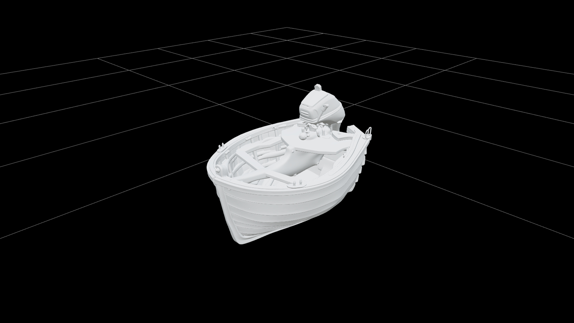 Classic Wooden Outboard Skiff 3D Model with Tiller Bench Sea 3D Model