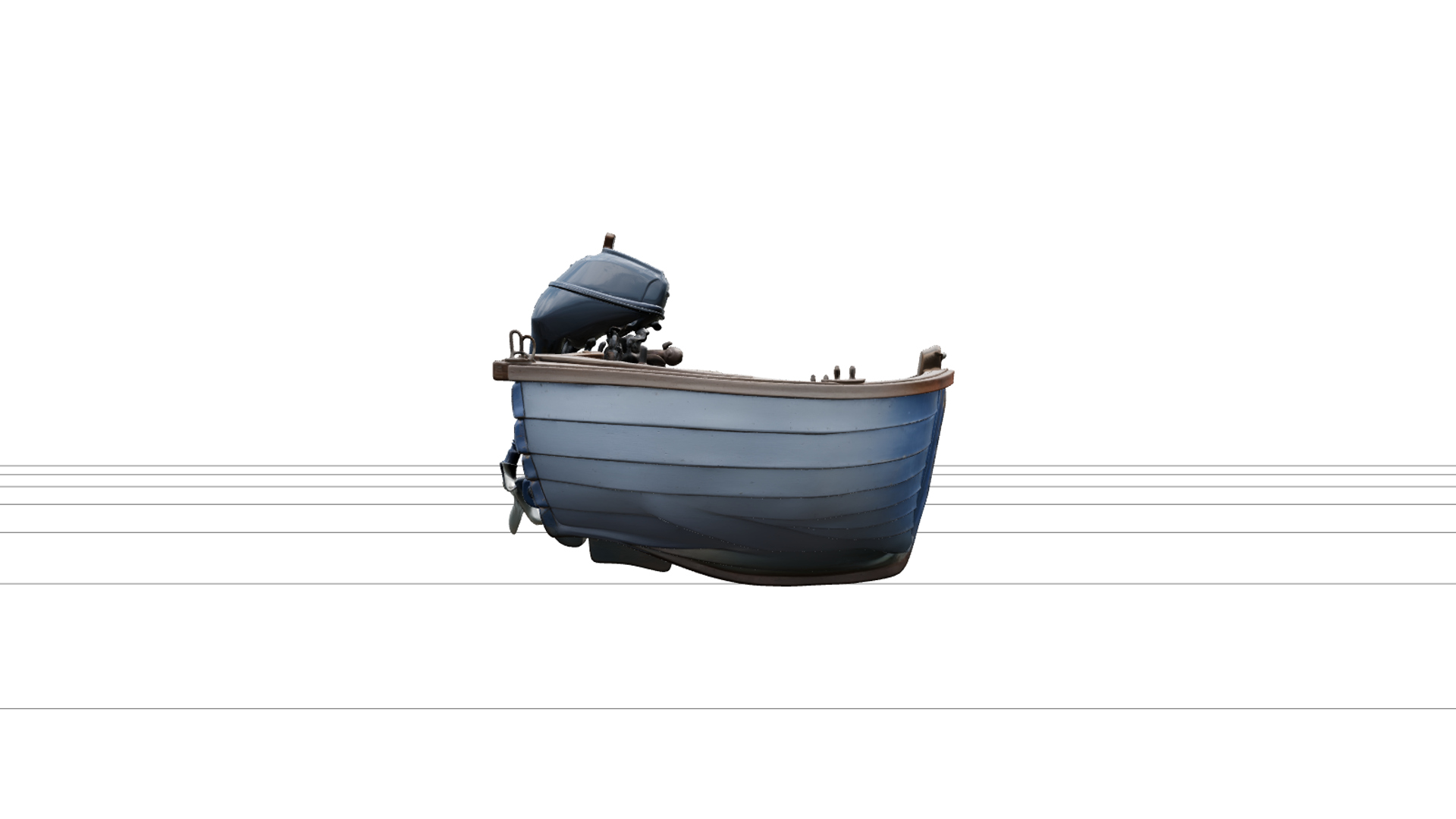 Classic Wooden Outboard Skiff 3D Model with Tiller Bench Sea 3D Model