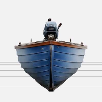 Classic Wooden Outboard Skiff 3D Model with Tiller Bench Sea