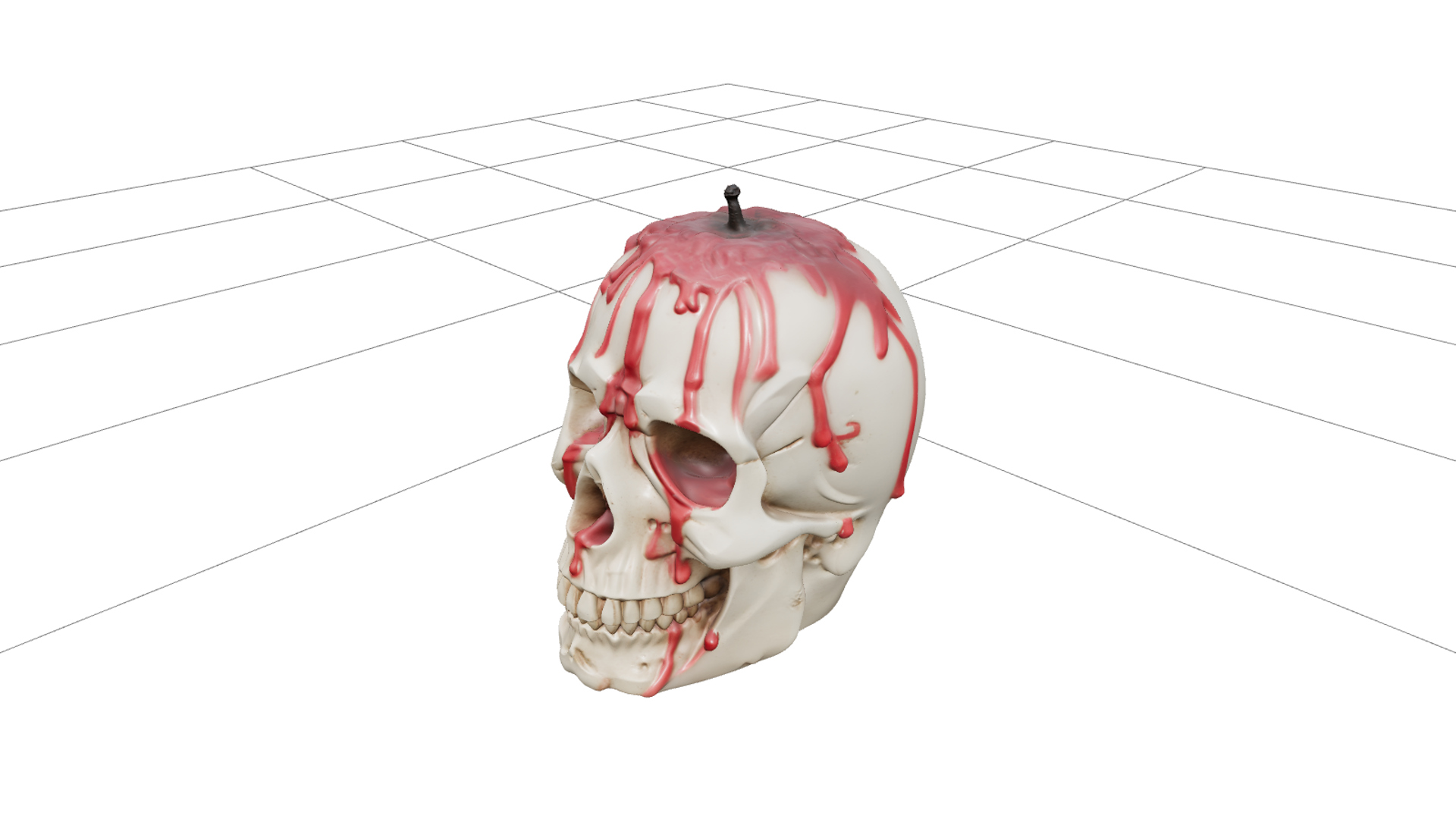 Cream Skull Candle with Red Wax Drips 3D Model Asset 3D Model