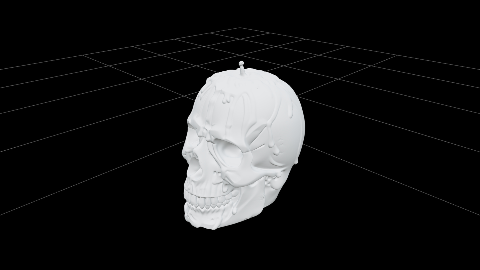 Cream Skull Candle with Red Wax Drips 3D Model Asset 3D Model