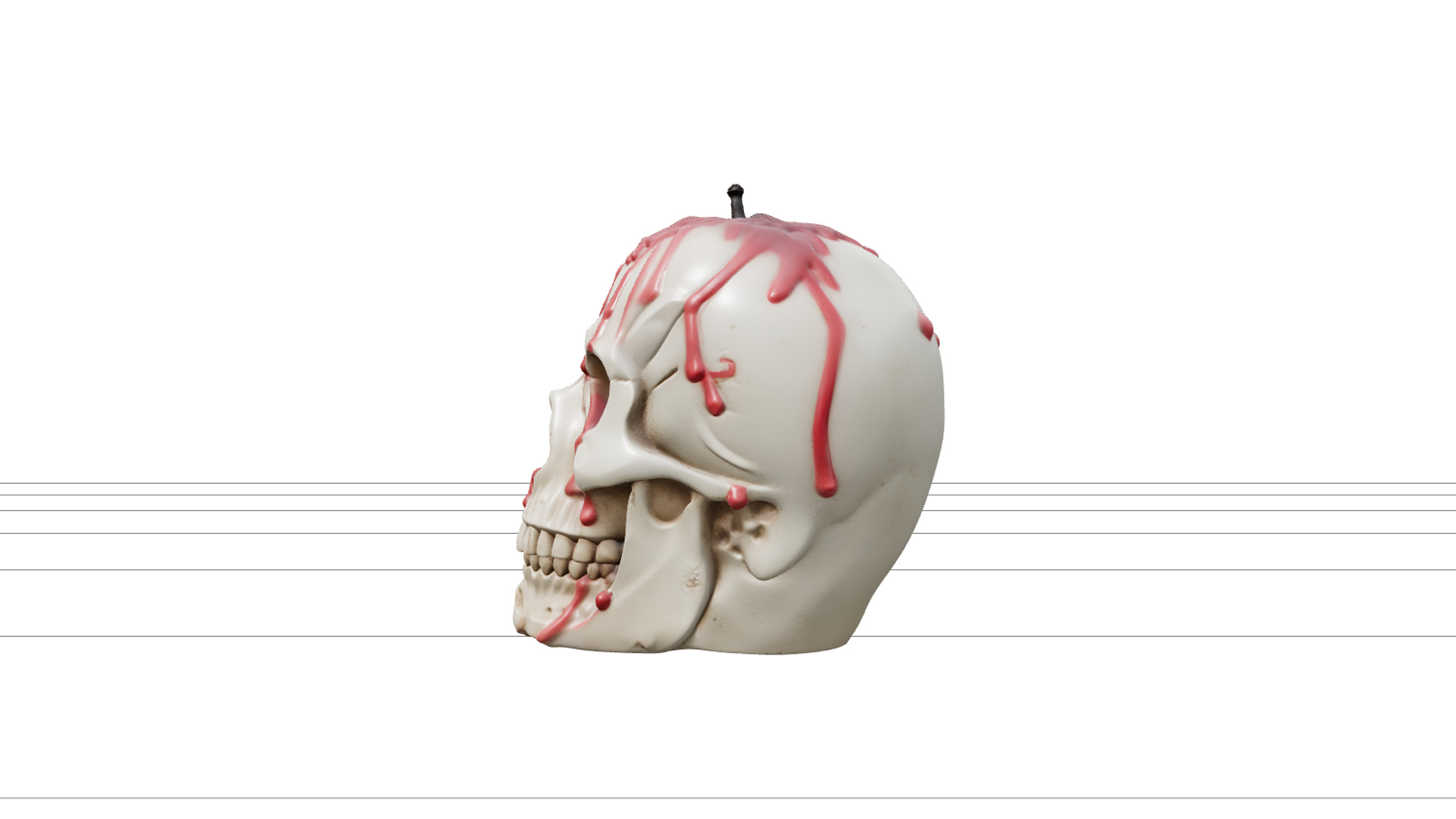 Cream Skull Candle with Red Wax Drips 3D Model Asset 3D Model