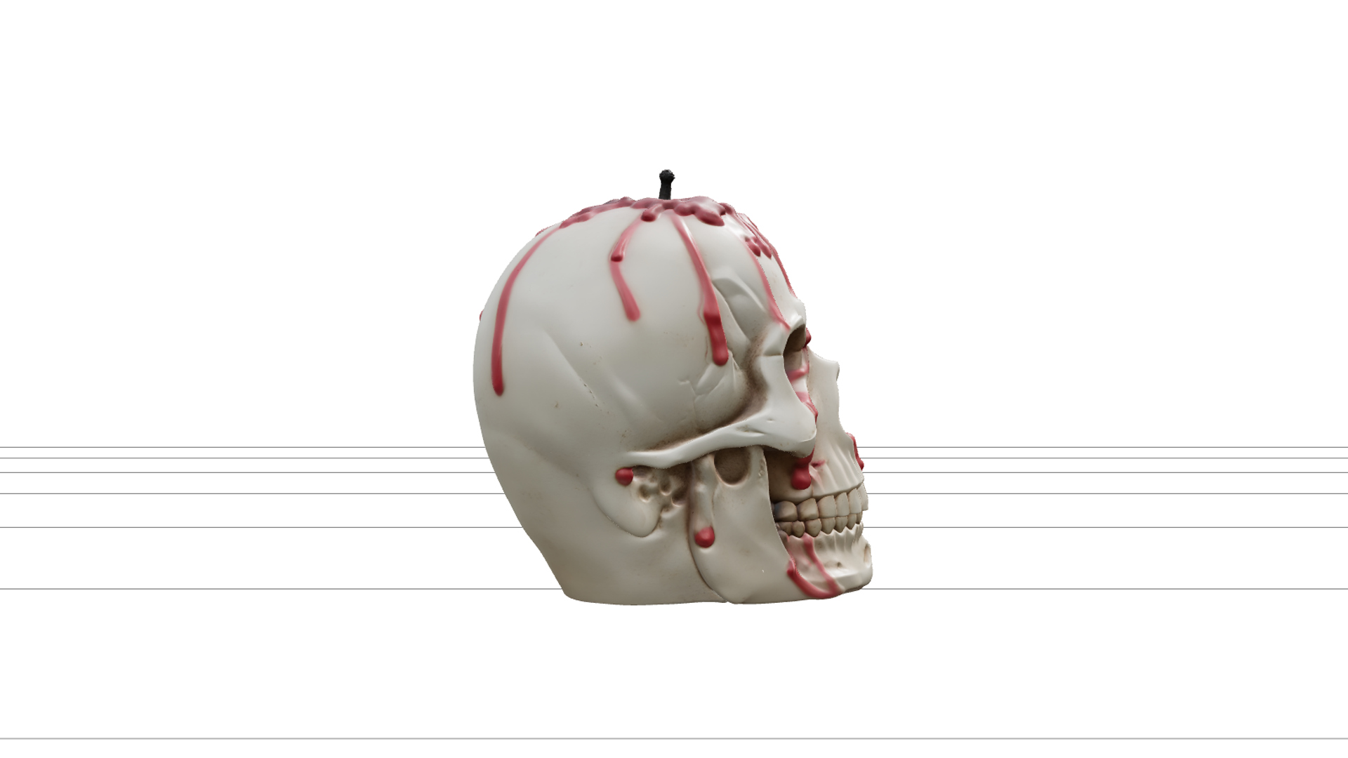 Cream Skull Candle with Red Wax Drips 3D Model Asset 3D Model