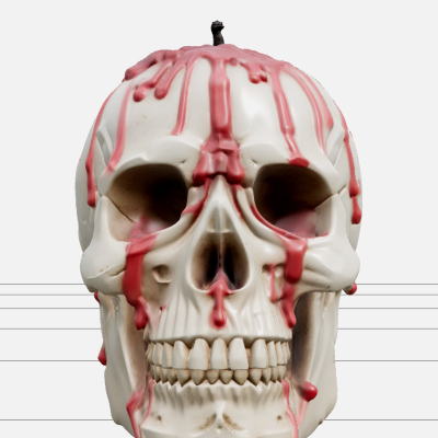 Cream Skull Candle with Red Wax Drips 3D Model Asset