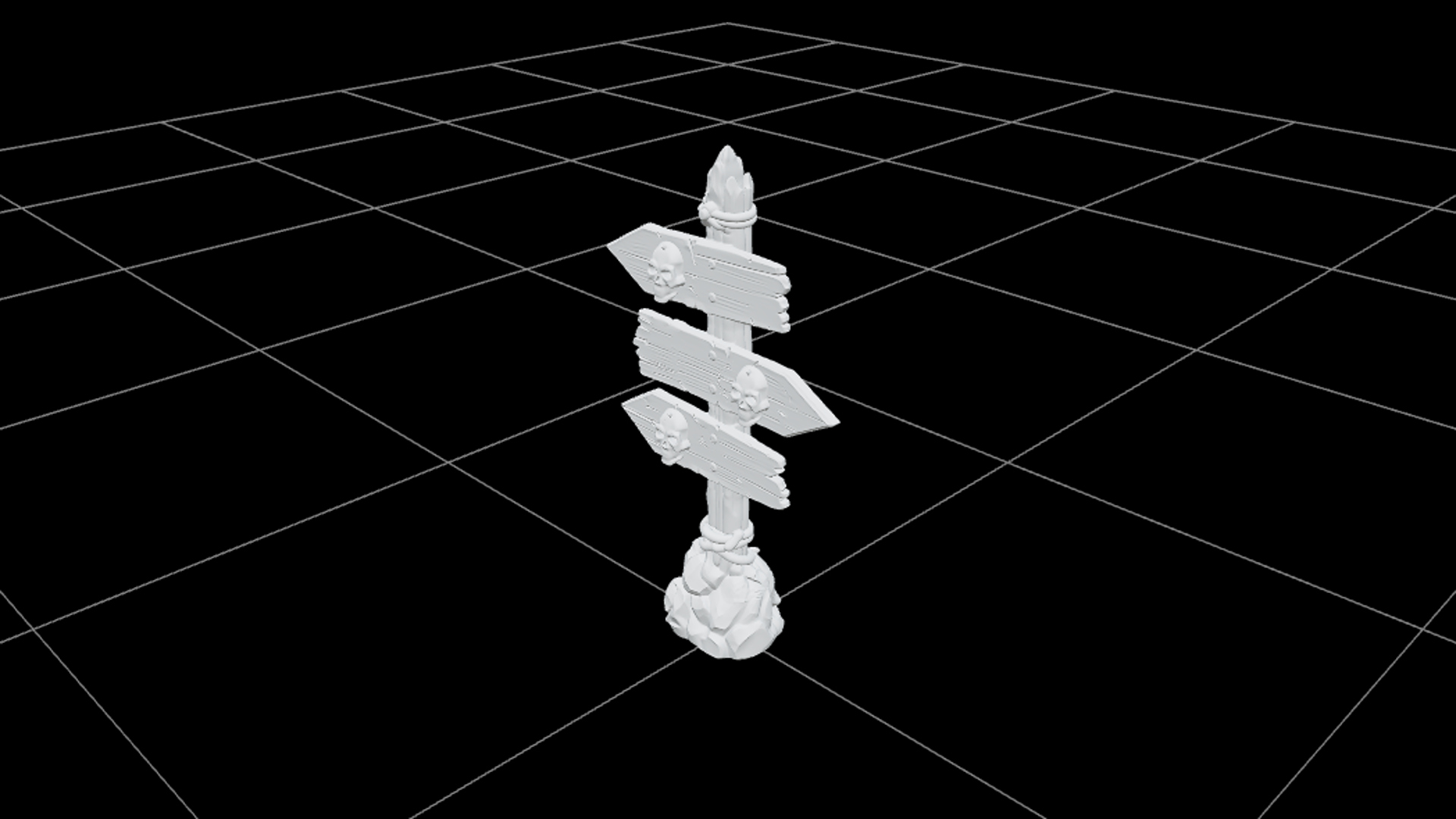 Crooked Direction Signpost with Carved Skull Symbols 3D Mode 3D Model