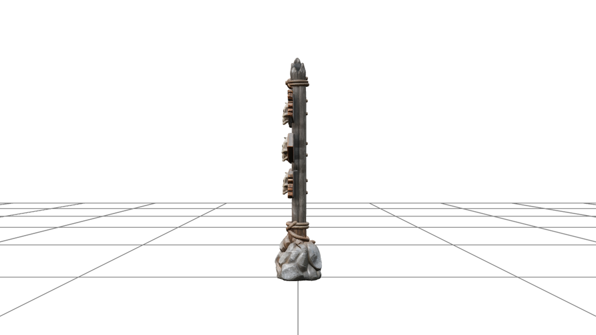 Crooked Direction Signpost with Carved Skull Symbols 3D Mode 3D Model