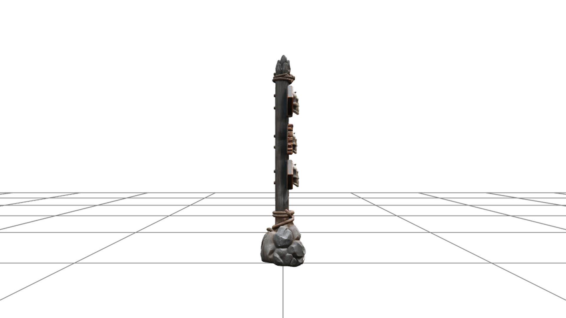 Crooked Direction Signpost with Carved Skull Symbols 3D Mode 3D Model