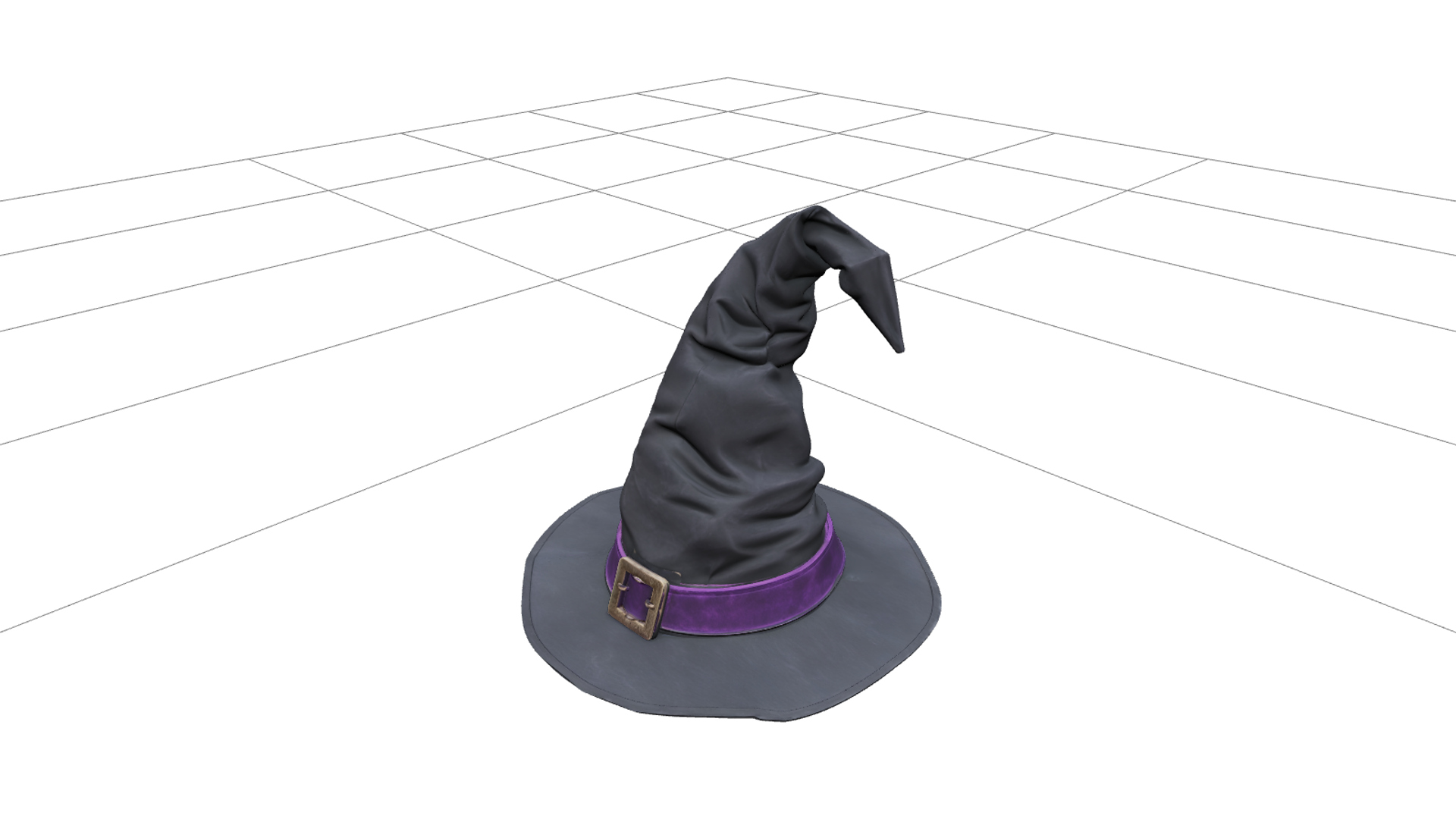 Crooked Witch Hat with Purple Band and Brass Buckle 3D Model 3D Model