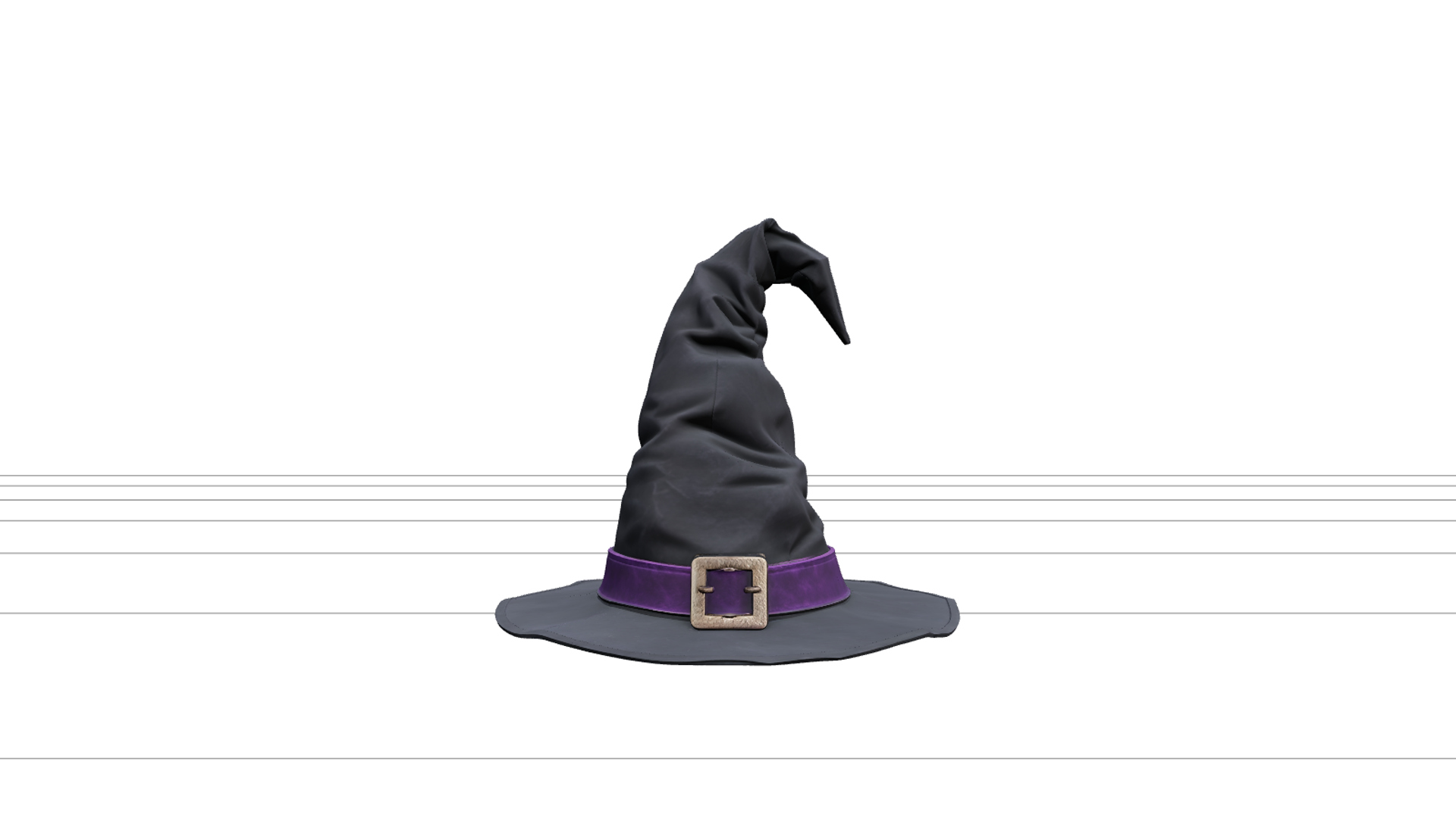 Crooked Witch Hat with Purple Band and Brass Buckle 3D Model 3D Model