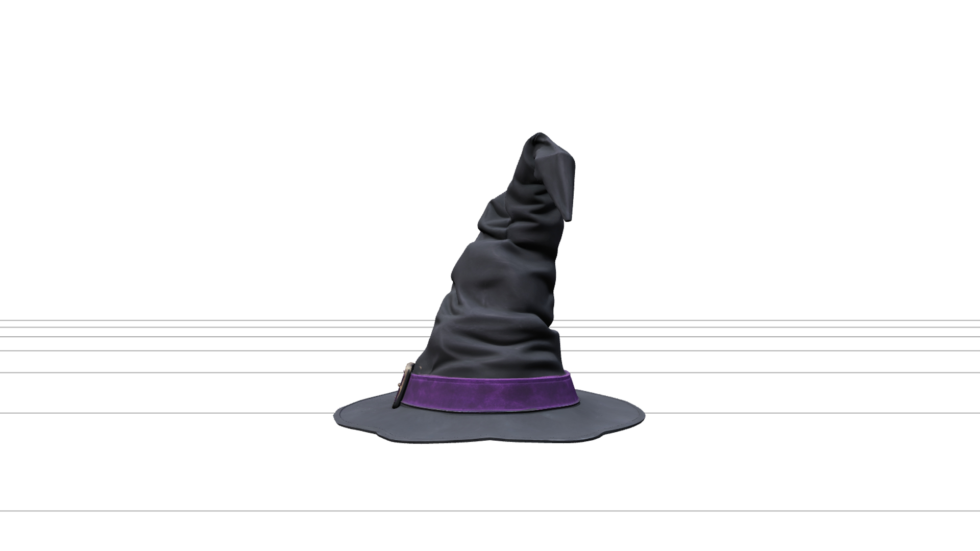 Crooked Witch Hat with Purple Band and Brass Buckle 3D Model 3D Model