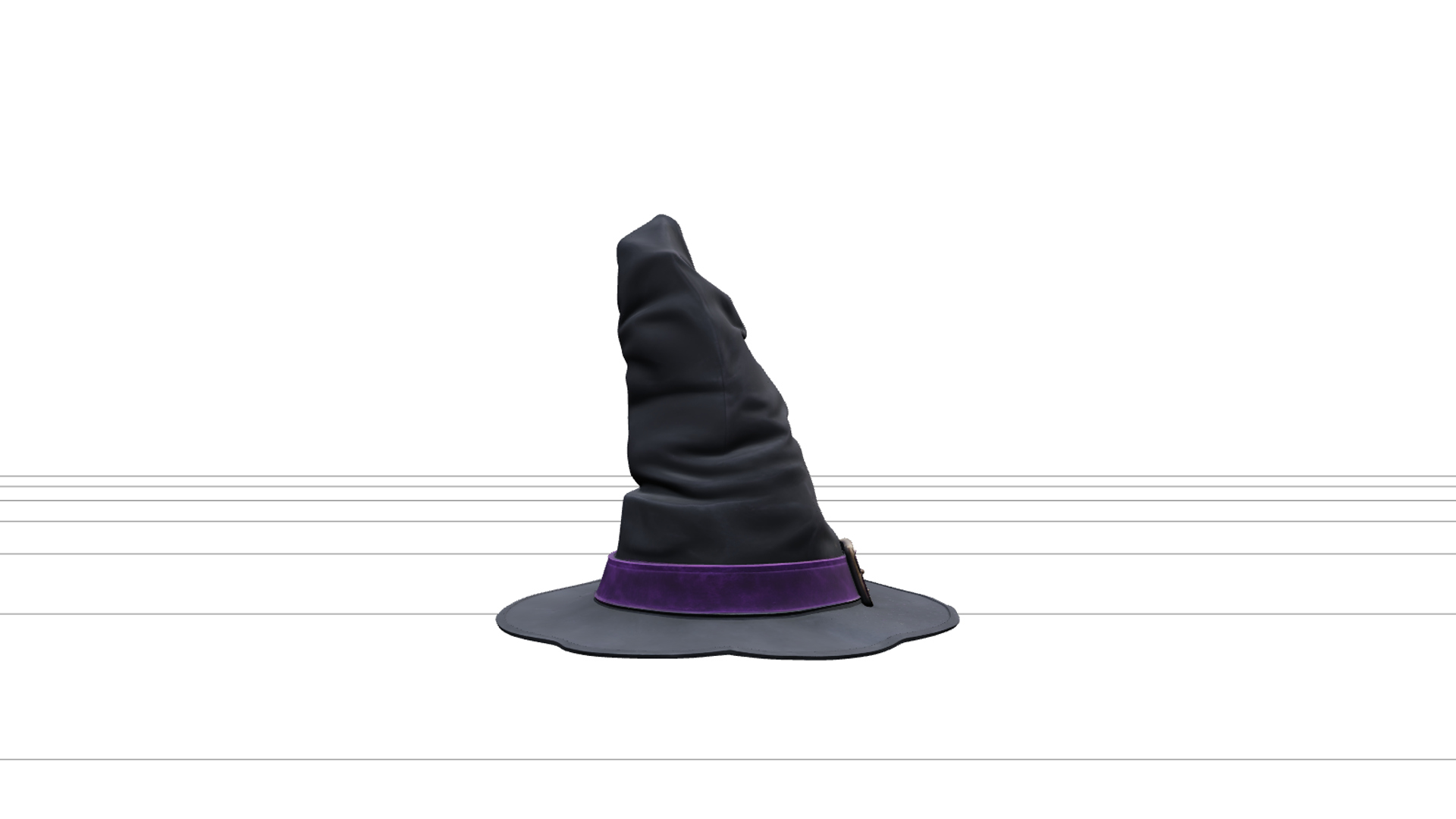 Crooked Witch Hat with Purple Band and Brass Buckle 3D Model 3D Model