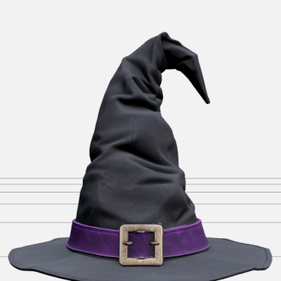 Crooked Witch Hat with Purple Band and Brass Buckle 3D Model