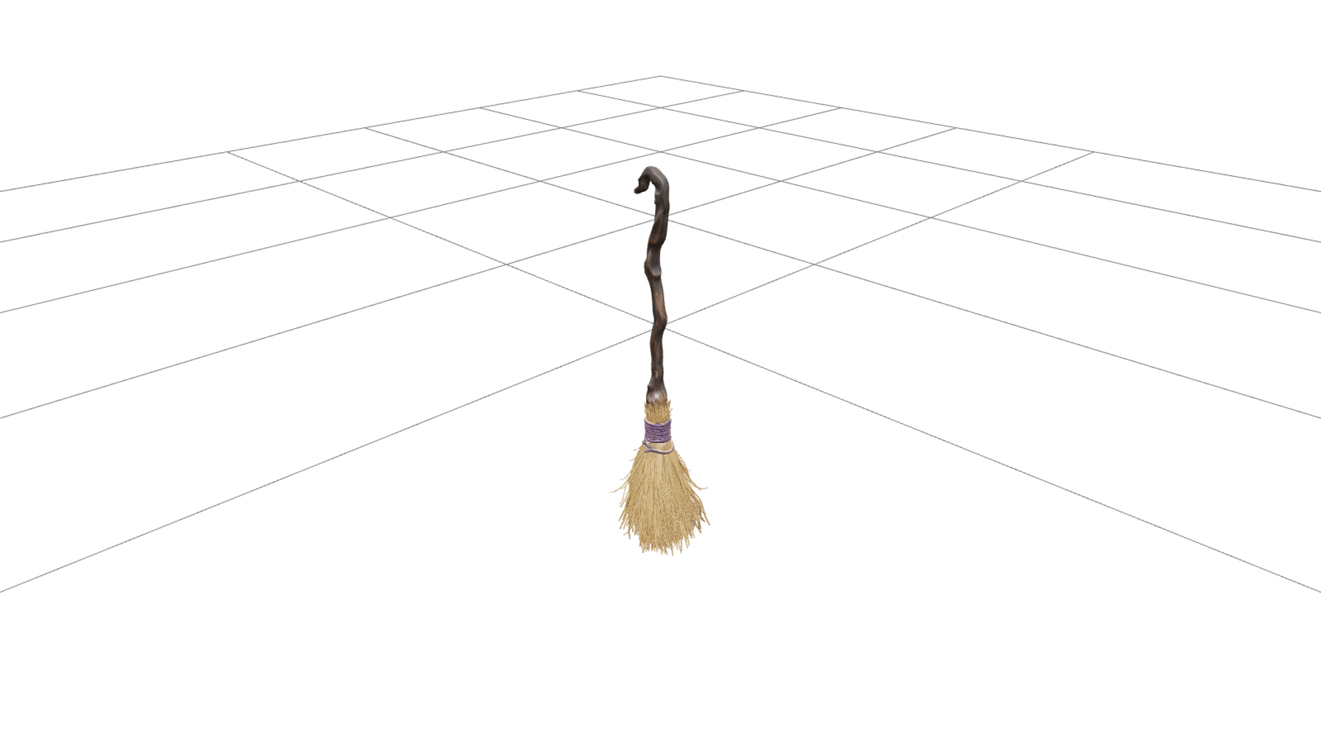Crooked Witchs Broom with Purple Binding 3D Model 3D Model