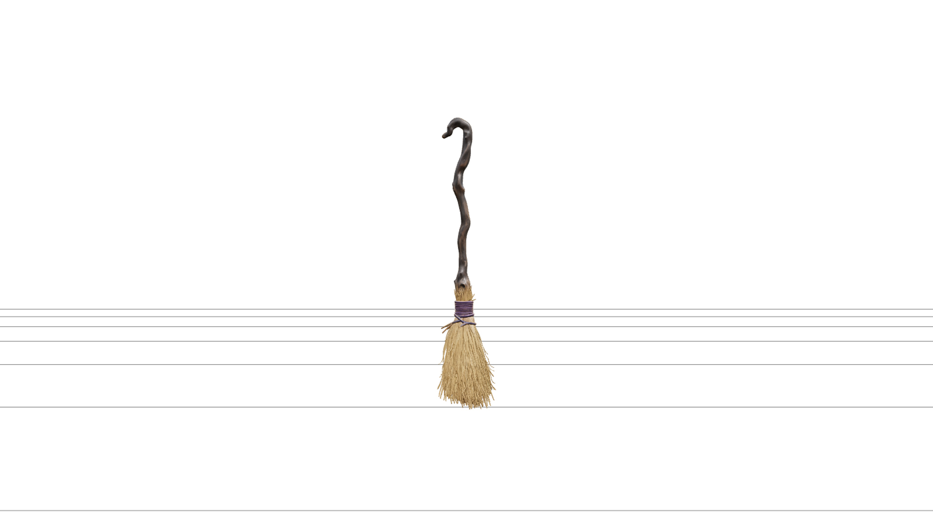 Crooked Witchs Broom with Purple Binding 3D Model 3D Model