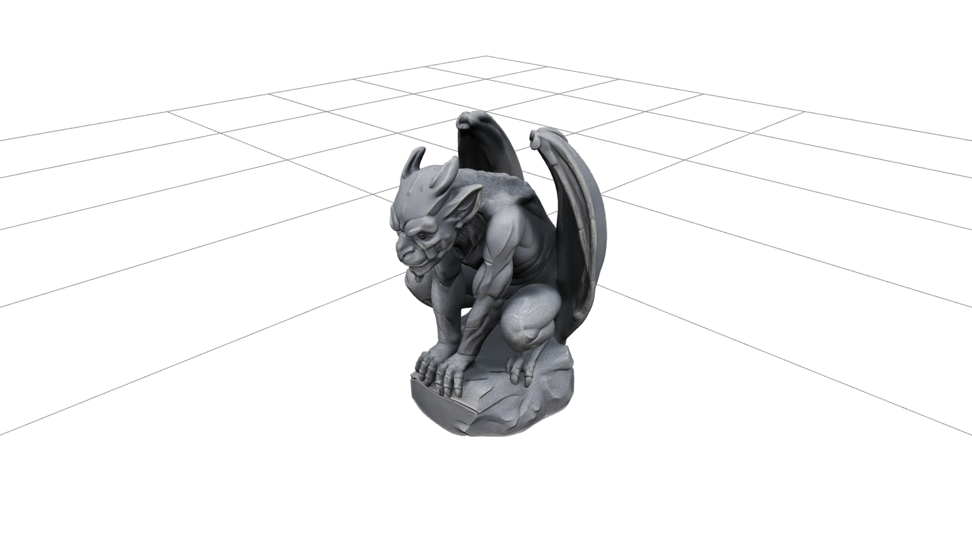Crouching Gargoyle Statue with Folded Wings 3D Model 3D Model