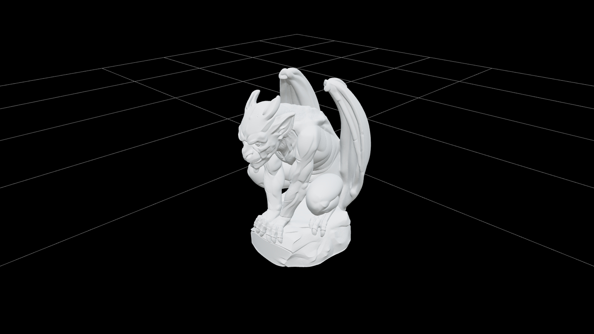Crouching Gargoyle Statue with Folded Wings 3D Model 3D Model
