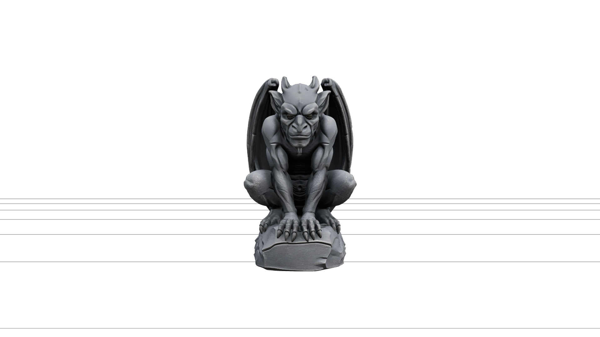 Crouching Gargoyle Statue with Folded Wings 3D Model 3D Model
