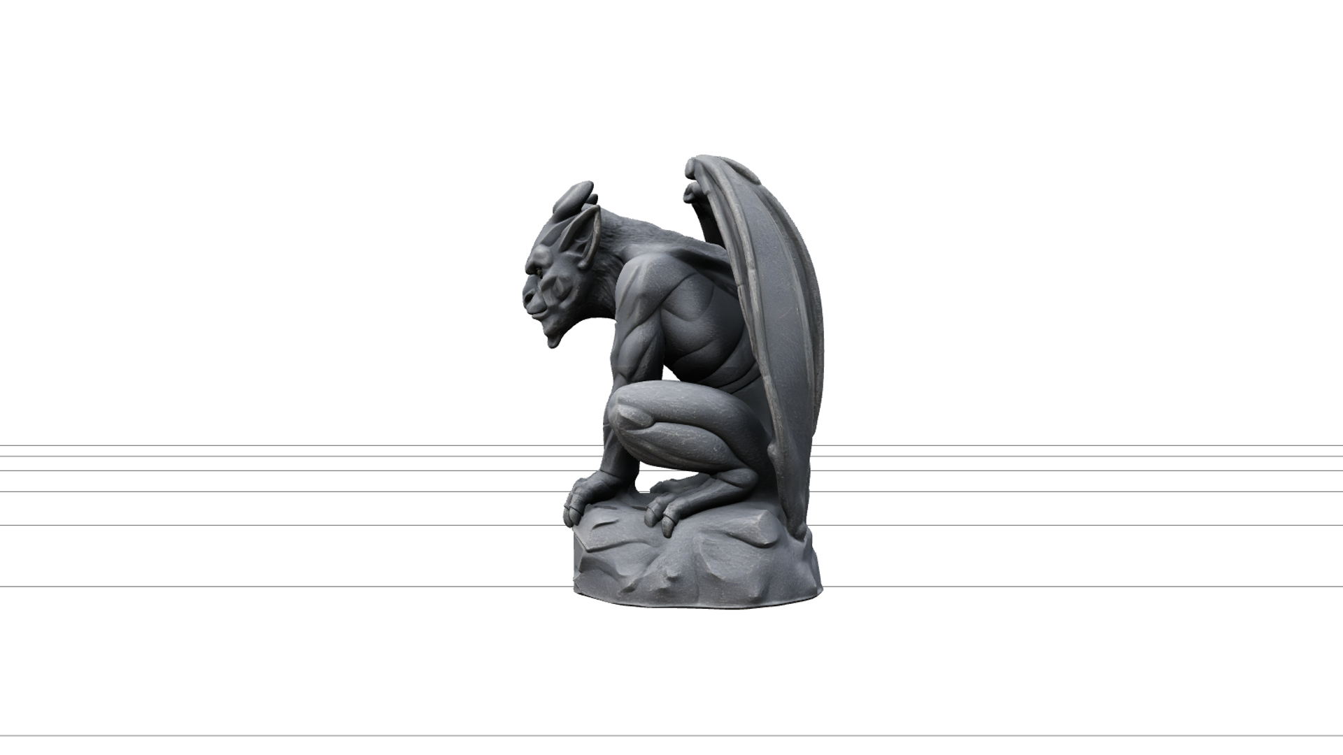 Crouching Gargoyle Statue with Folded Wings 3D Model 3D Model