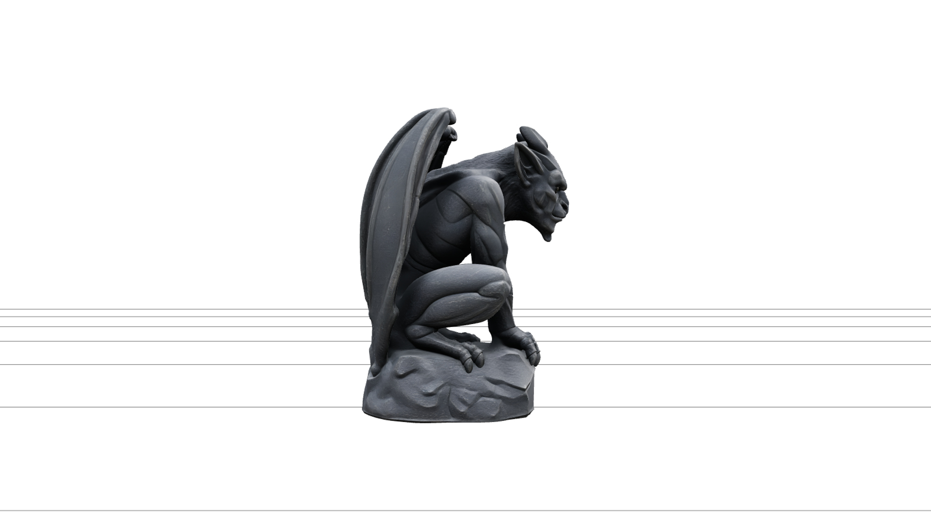 Crouching Gargoyle Statue with Folded Wings 3D Model 3D Model