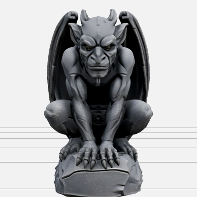 Crouching Gargoyle Statue with Folded Wings 3D Model