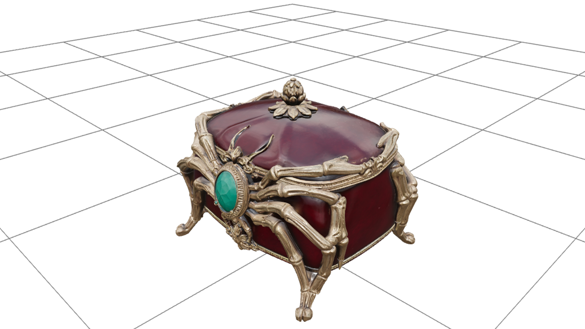 Cursed Jewelry Box with Spider Legs and Emerald Clasp 3D Mod 3D Model