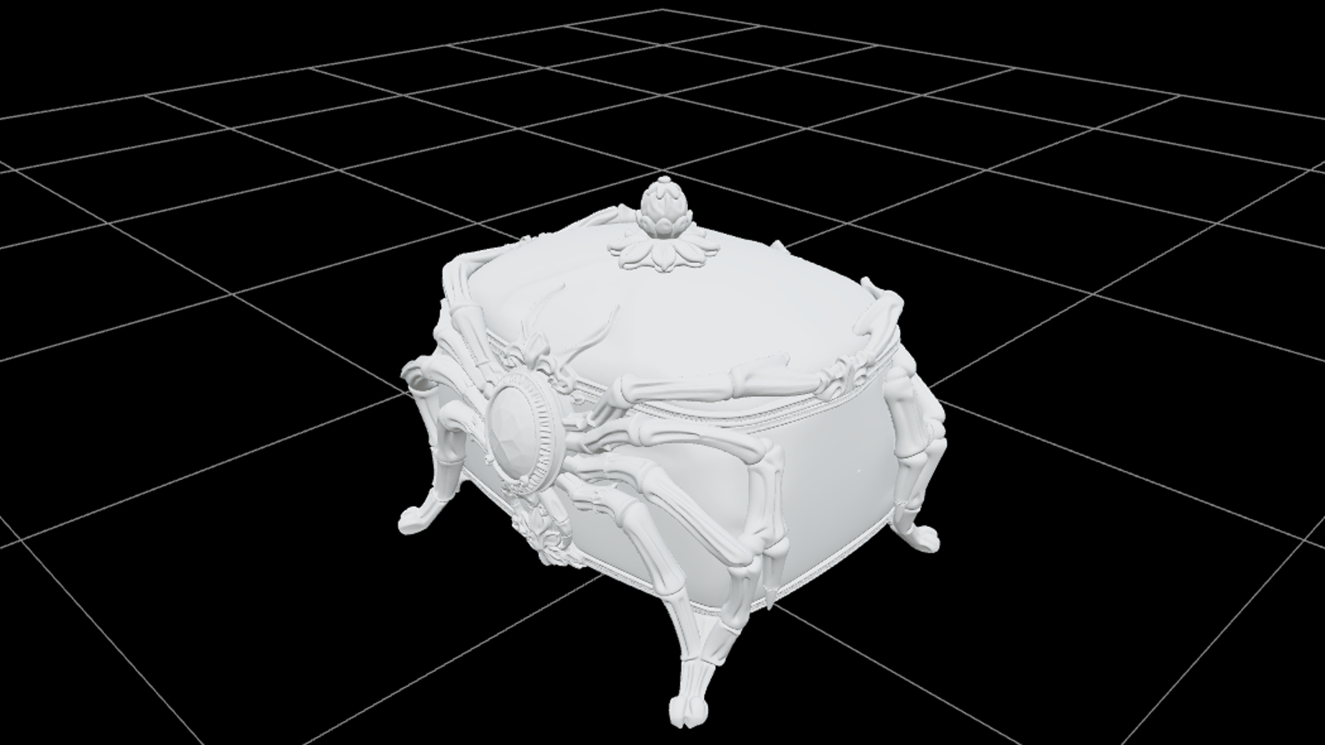 Cursed Jewelry Box with Spider Legs and Emerald Clasp 3D Mod 3D Model