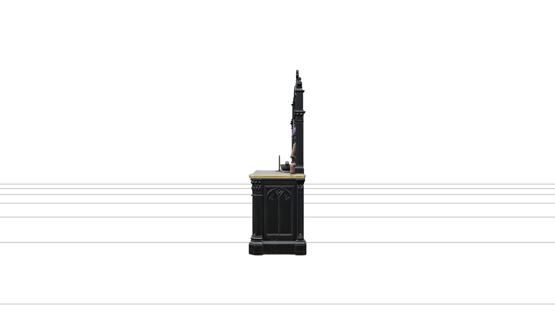 Gothic Apothecary Counter with Purple Jars 3D Model 3D Model