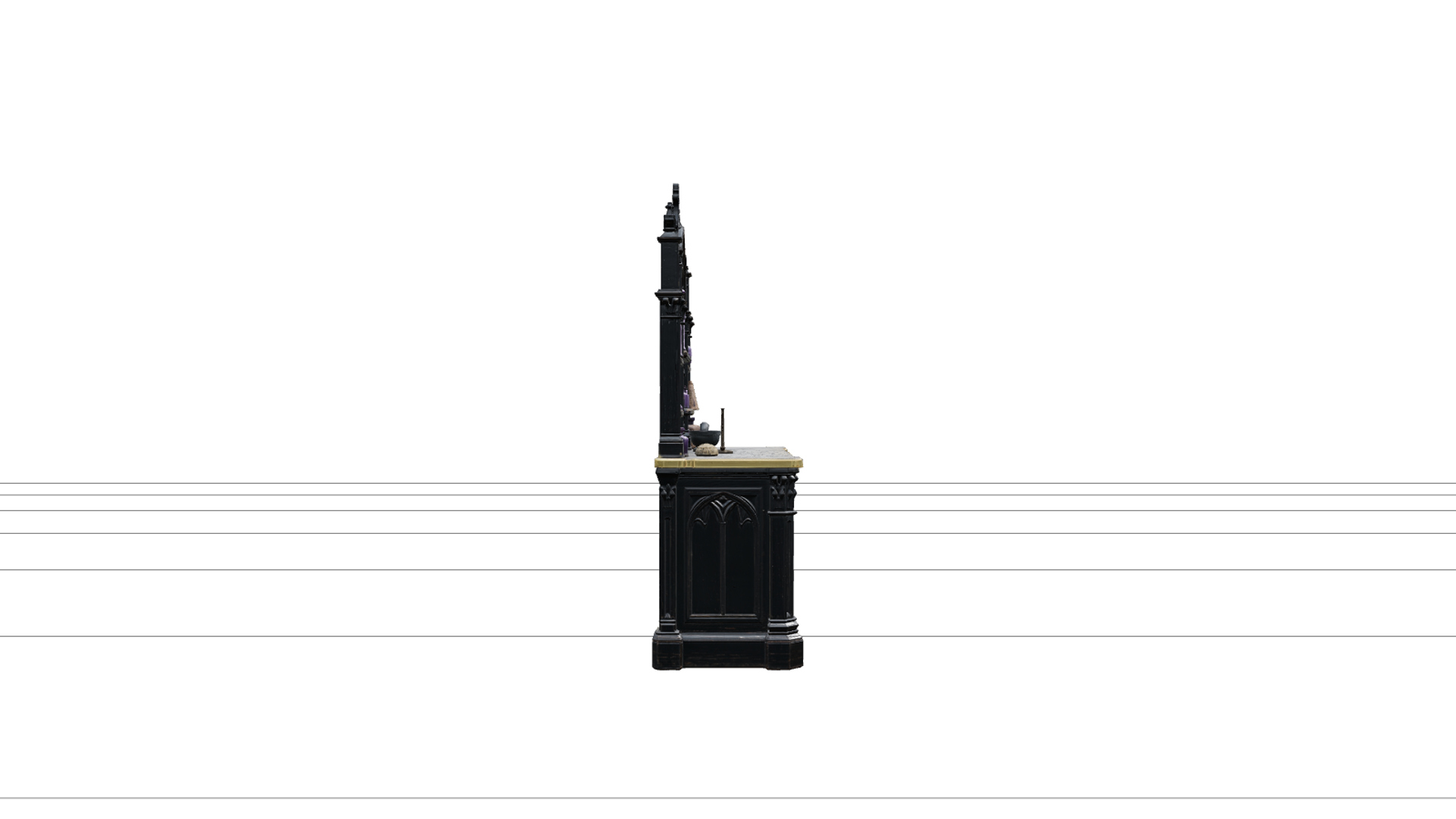 Gothic Apothecary Counter with Purple Jars 3D Model 3D Model
