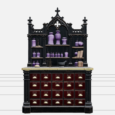 Gothic Apothecary Counter with Purple Jars 3D Model