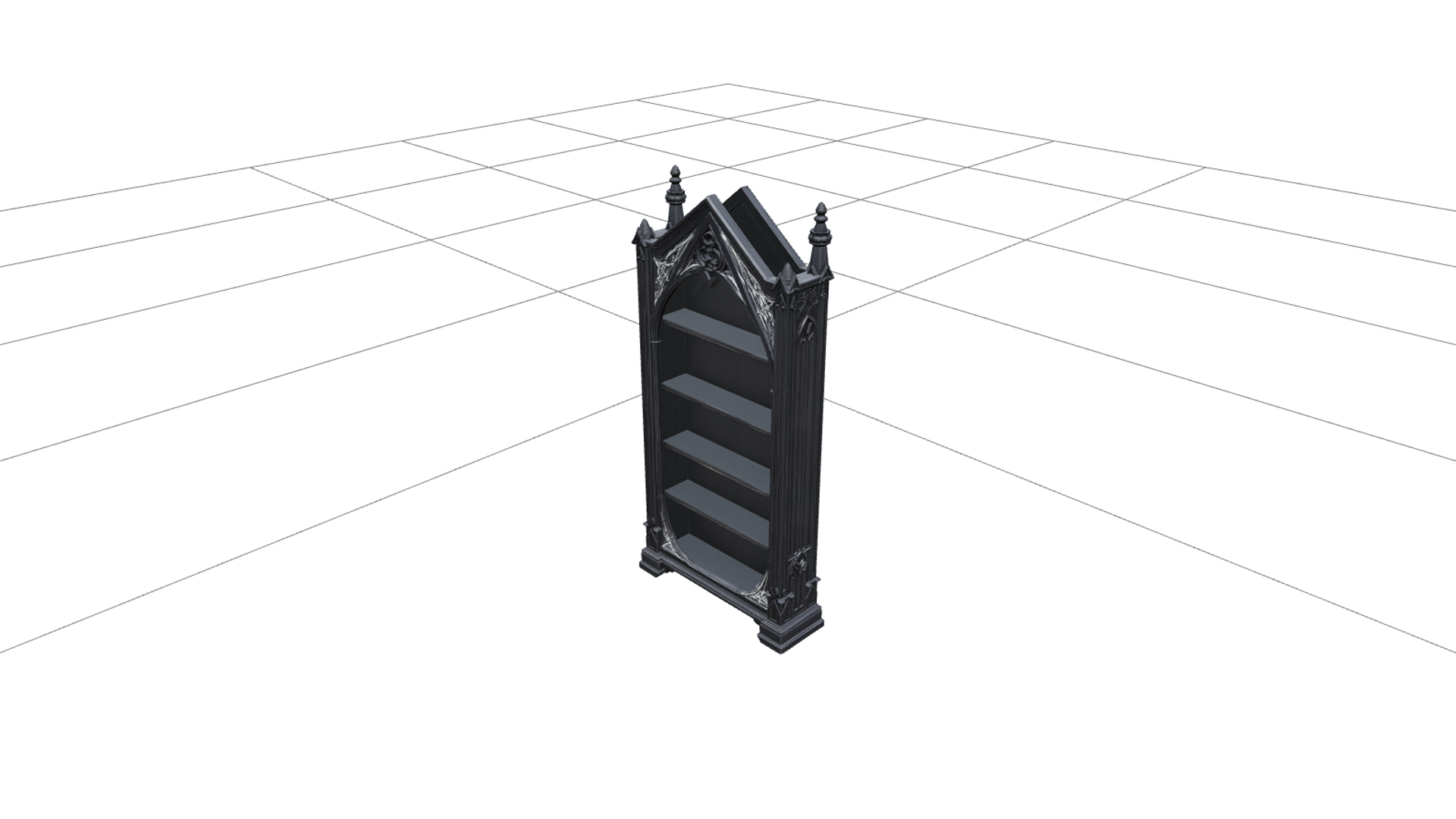 Gothic Bookcase with Pointed Arches and Cobweb Carvings 3D 3D Model