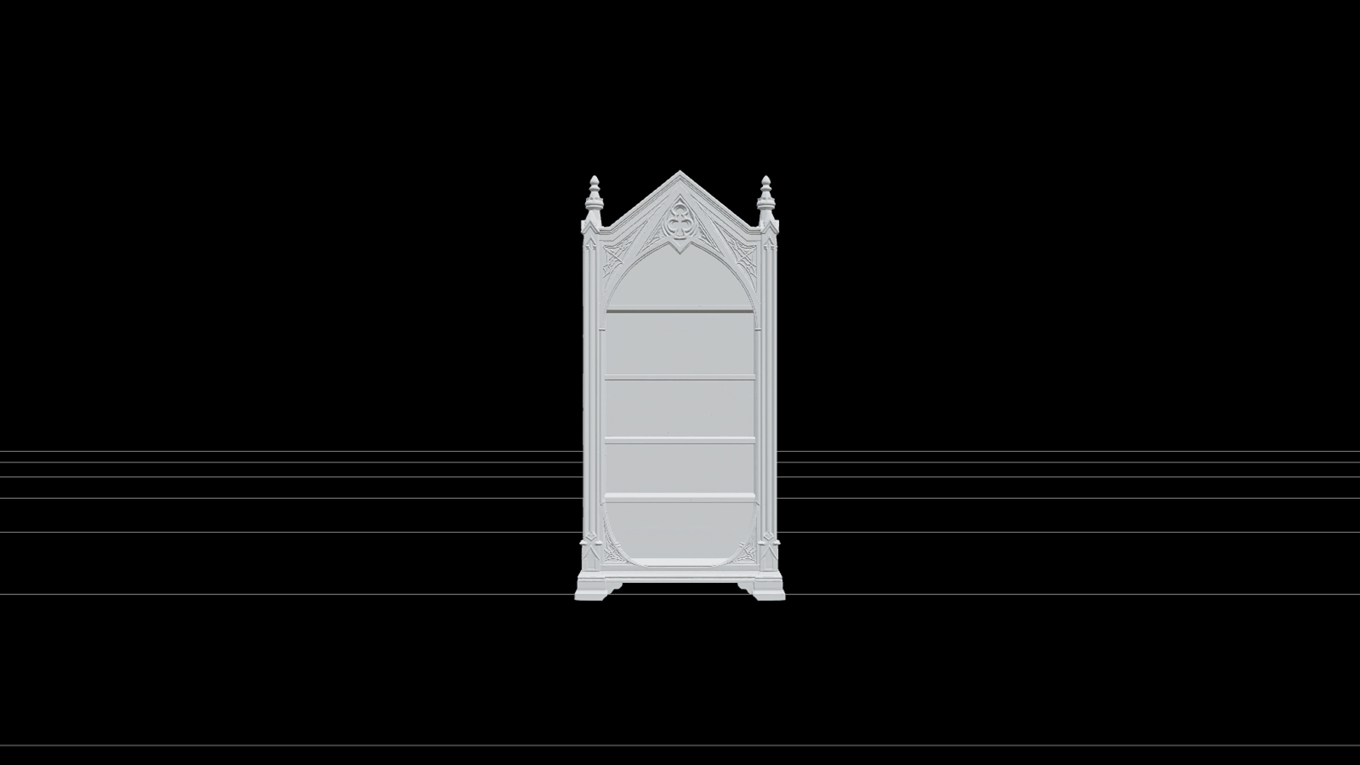 Gothic Bookcase with Pointed Arches and Cobweb Carvings 3D 3D Model