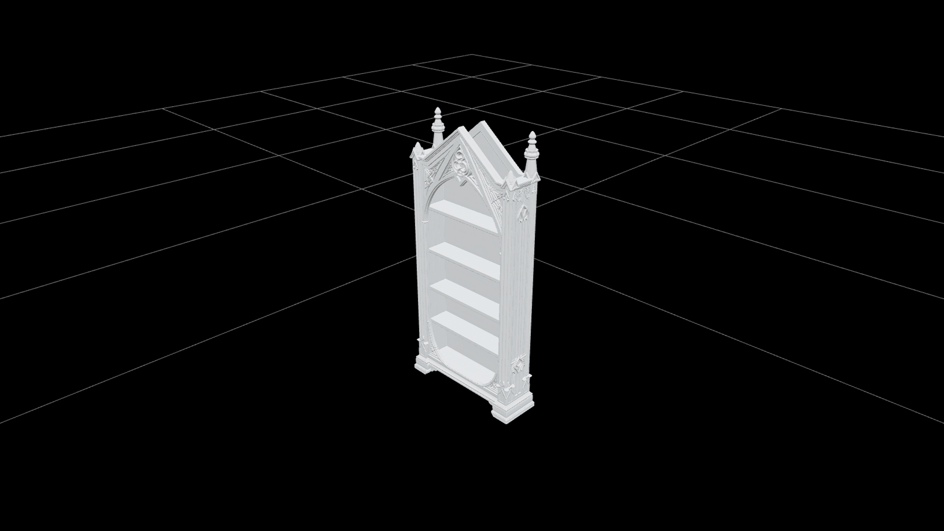 Gothic Bookcase with Pointed Arches and Cobweb Carvings 3D 3D Model