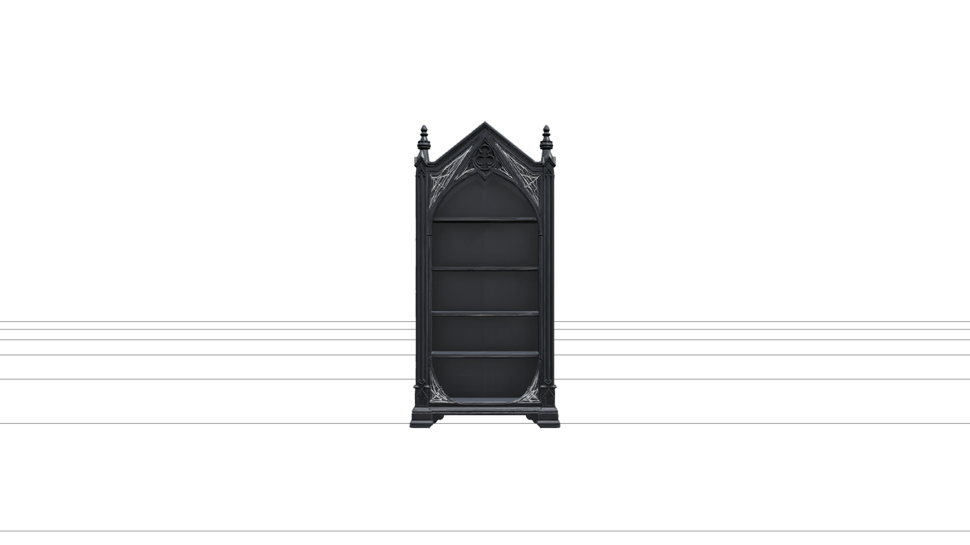 Gothic Bookcase with Pointed Arches and Cobweb Carvings 3D 3D Model