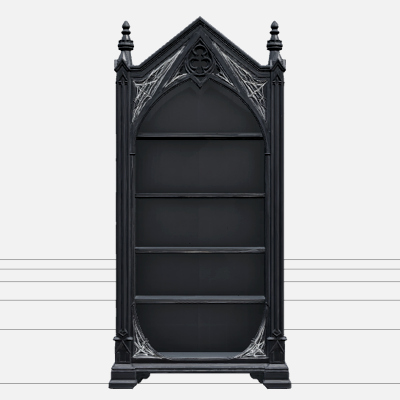 Gothic Bookcase with Pointed Arches and Cobweb Carvings 3D
