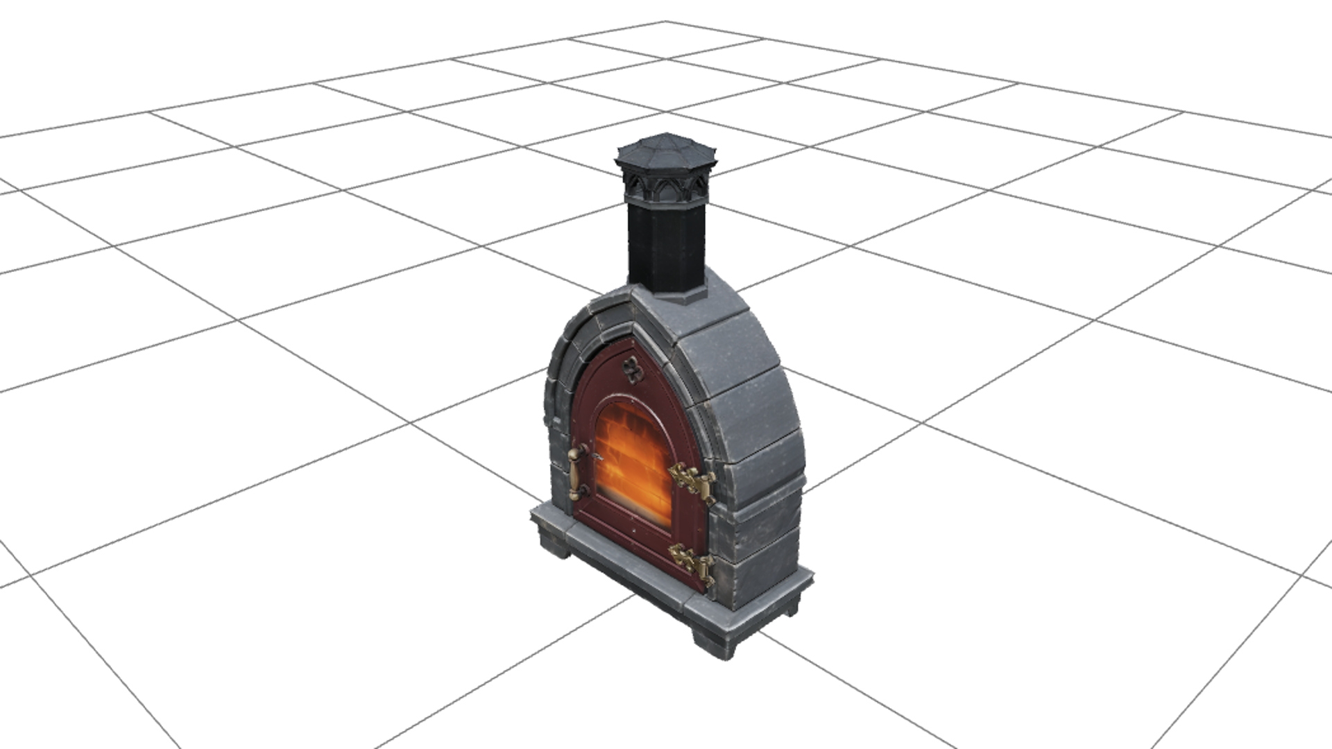 Gothic Bread Oven with Burgundy Door and Brass Hinges 3D Mod 3D Model