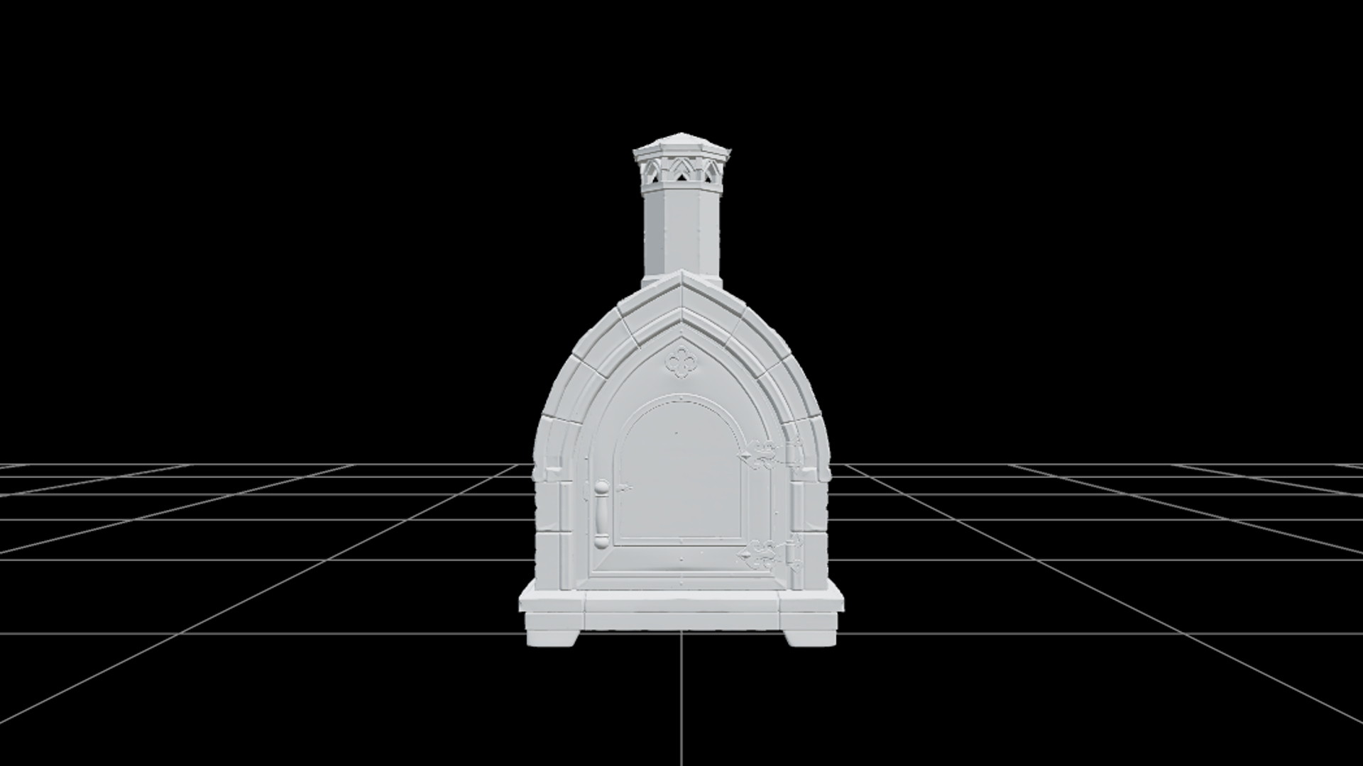 Gothic Bread Oven with Burgundy Door and Brass Hinges 3D Mod 3D Model
