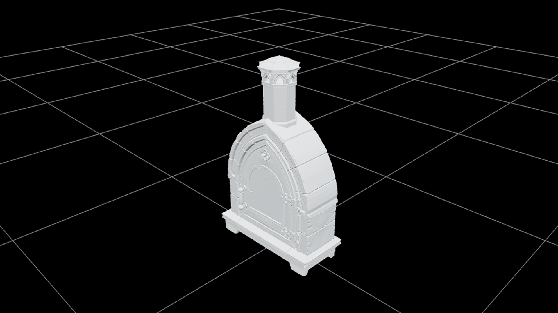 Gothic Bread Oven with Burgundy Door and Brass Hinges 3D Mod 3D Model