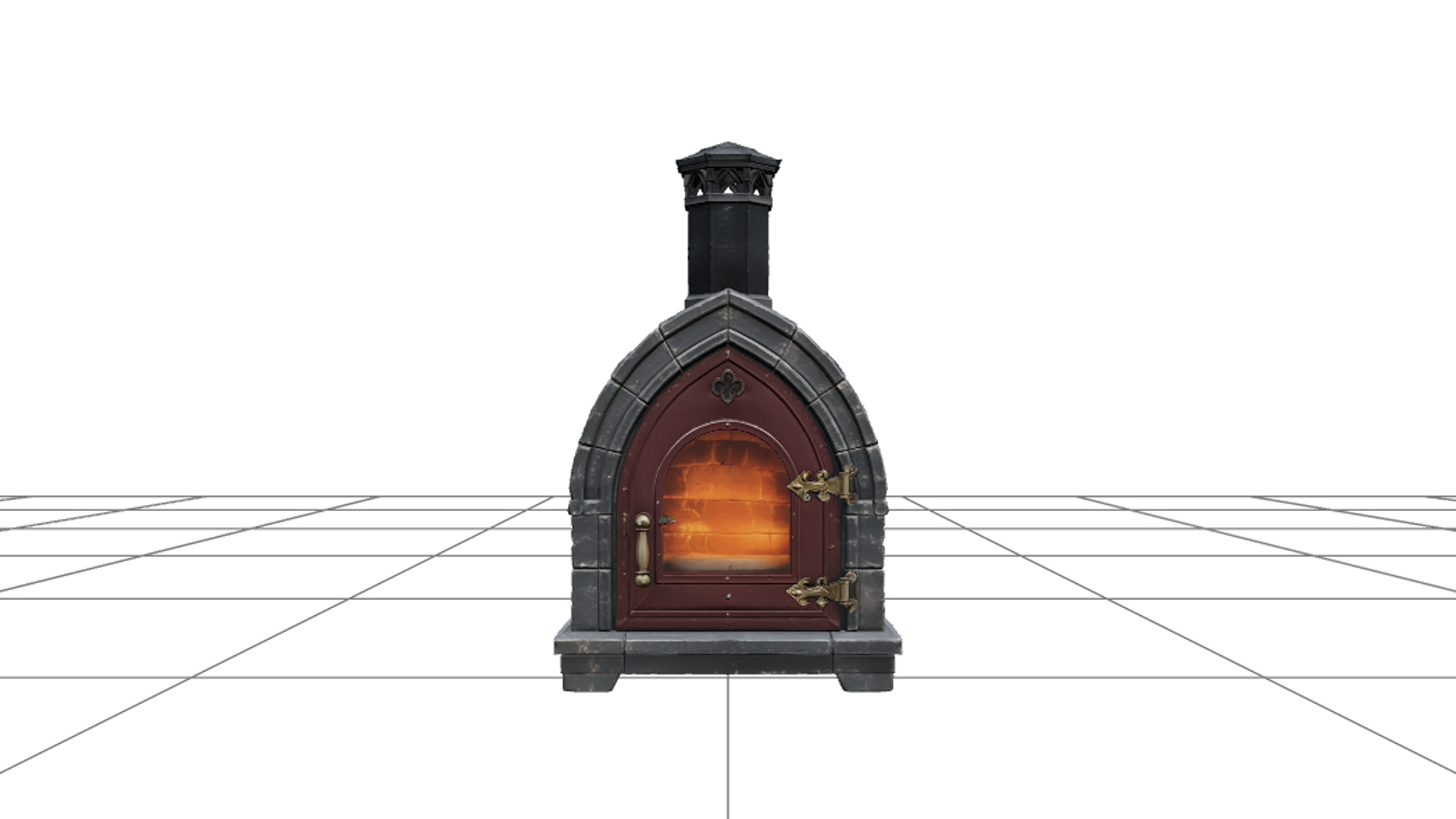 Gothic Bread Oven with Burgundy Door and Brass Hinges 3D Mod 3D Model