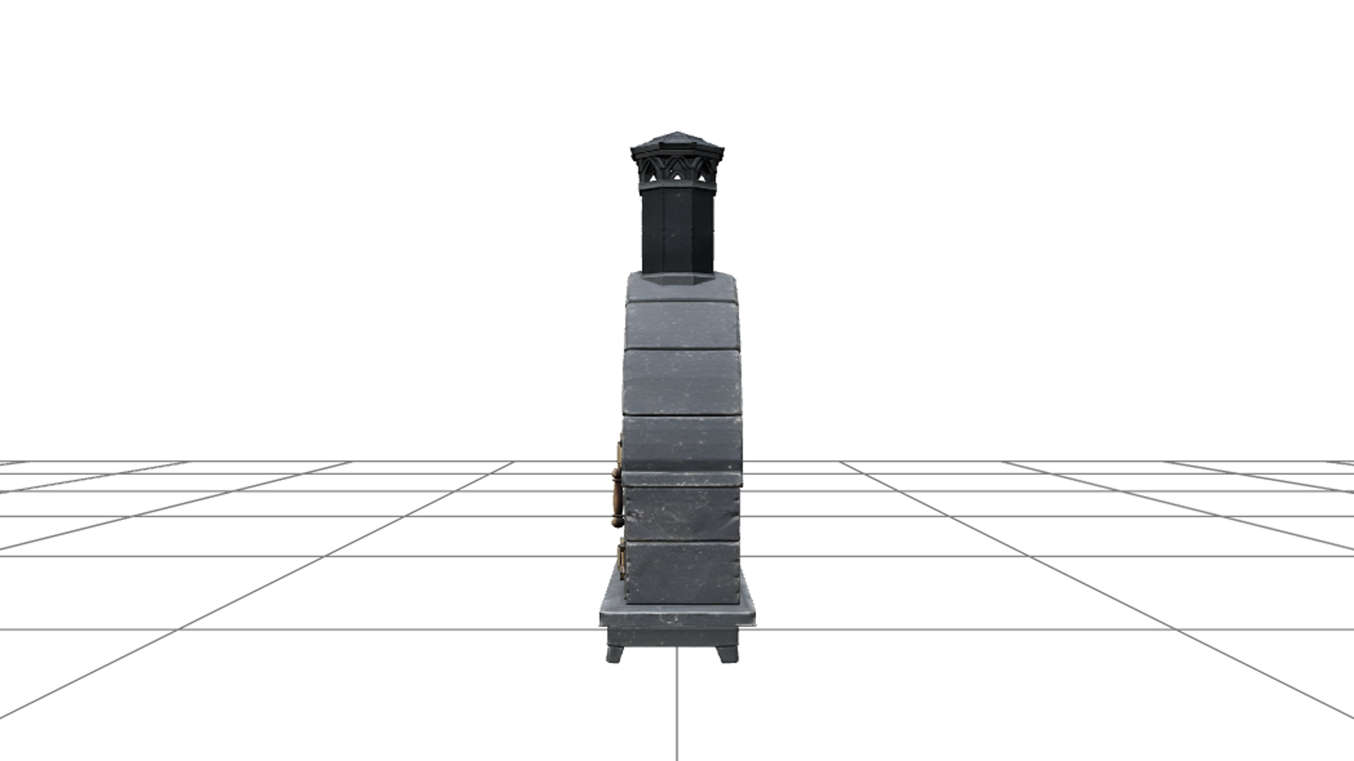 Gothic Bread Oven with Burgundy Door and Brass Hinges 3D Mod 3D Model