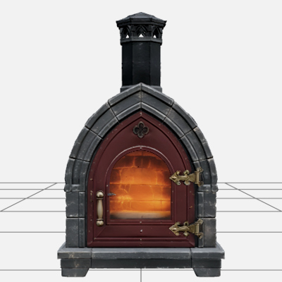 Gothic Bread Oven with Burgundy Door and Brass Hinges 3D Mod