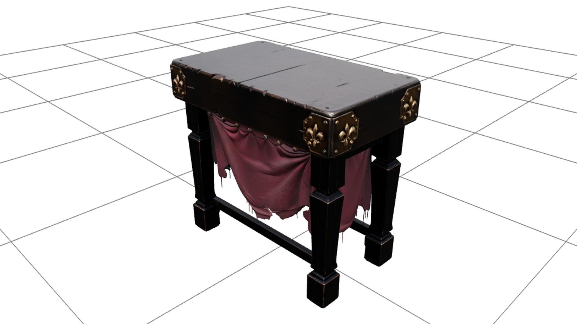 Gothic Butcher Block Table with Brass Corner Guards 3D Model 3D Model