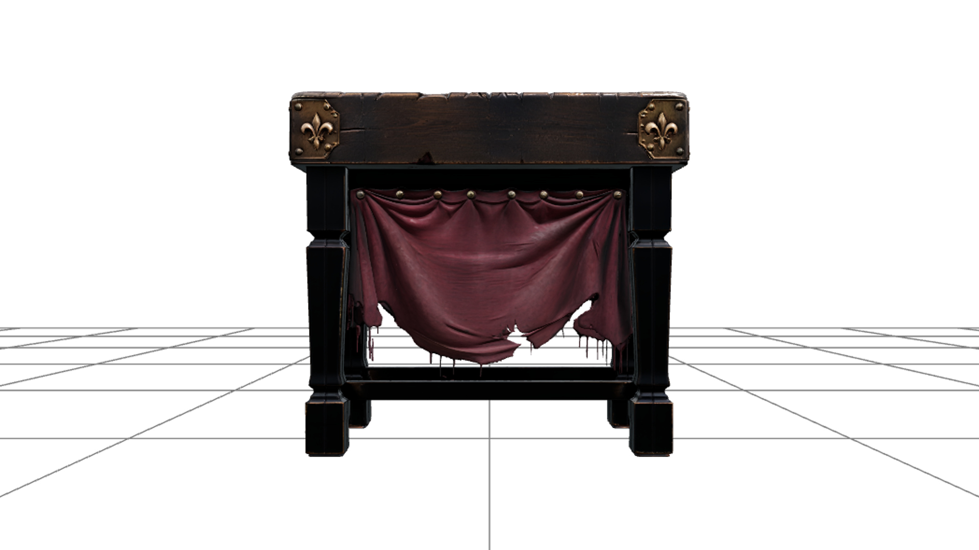 Gothic Butcher Block Table with Brass Corner Guards 3D Model 3D Model