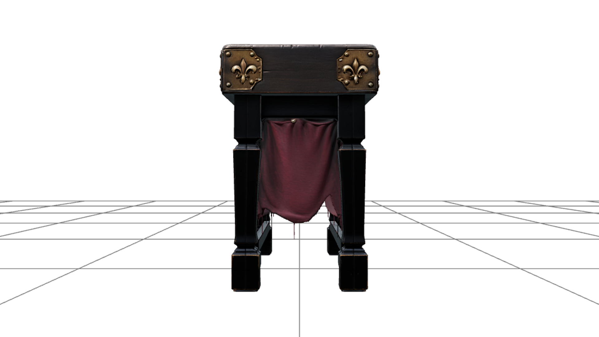 Gothic Butcher Block Table with Brass Corner Guards 3D Model 3D Model