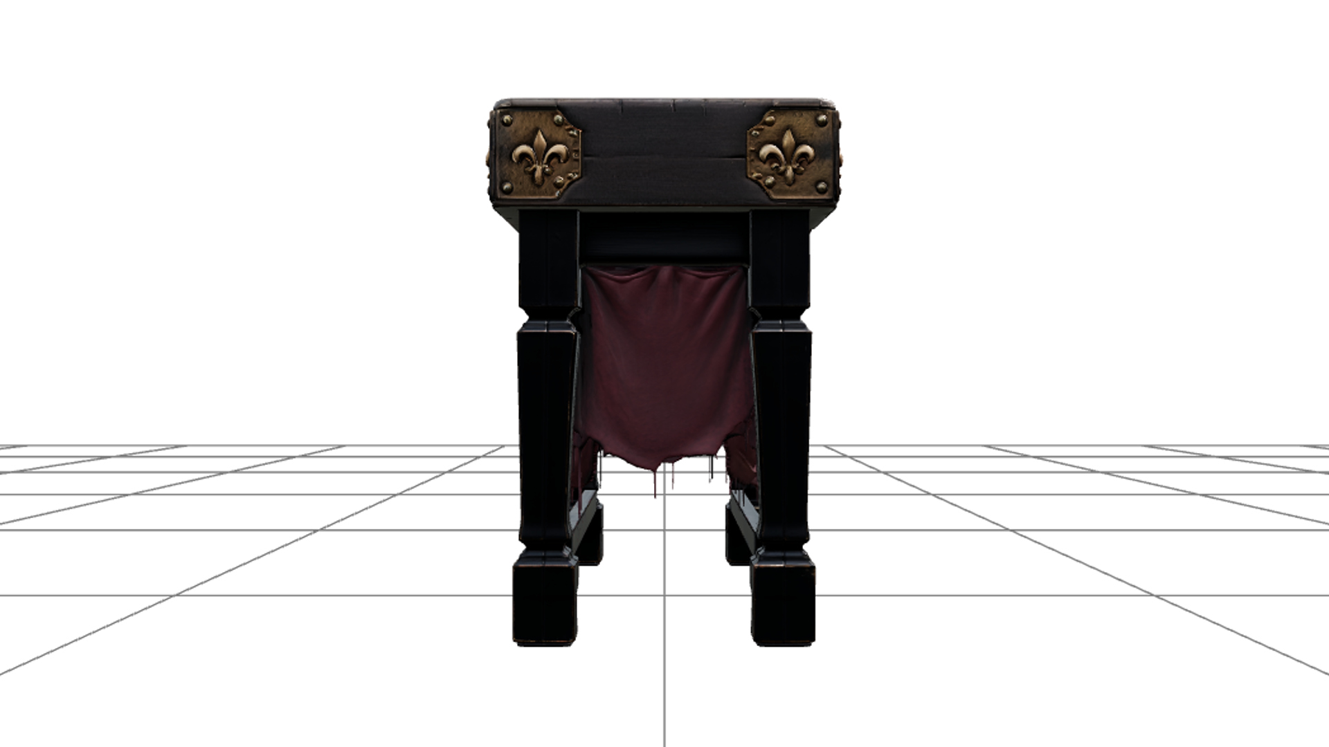Gothic Butcher Block Table with Brass Corner Guards 3D Model 3D Model