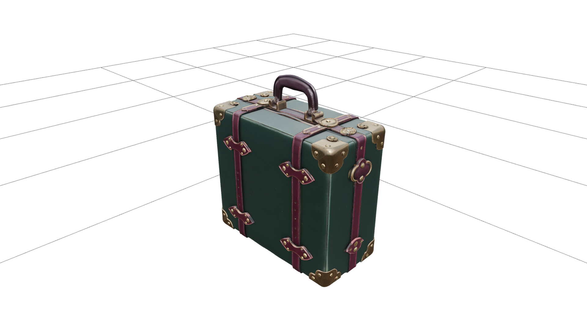 Gothic Carriage Suitcase with Green Leather and Brass 3D Mod 3D Model