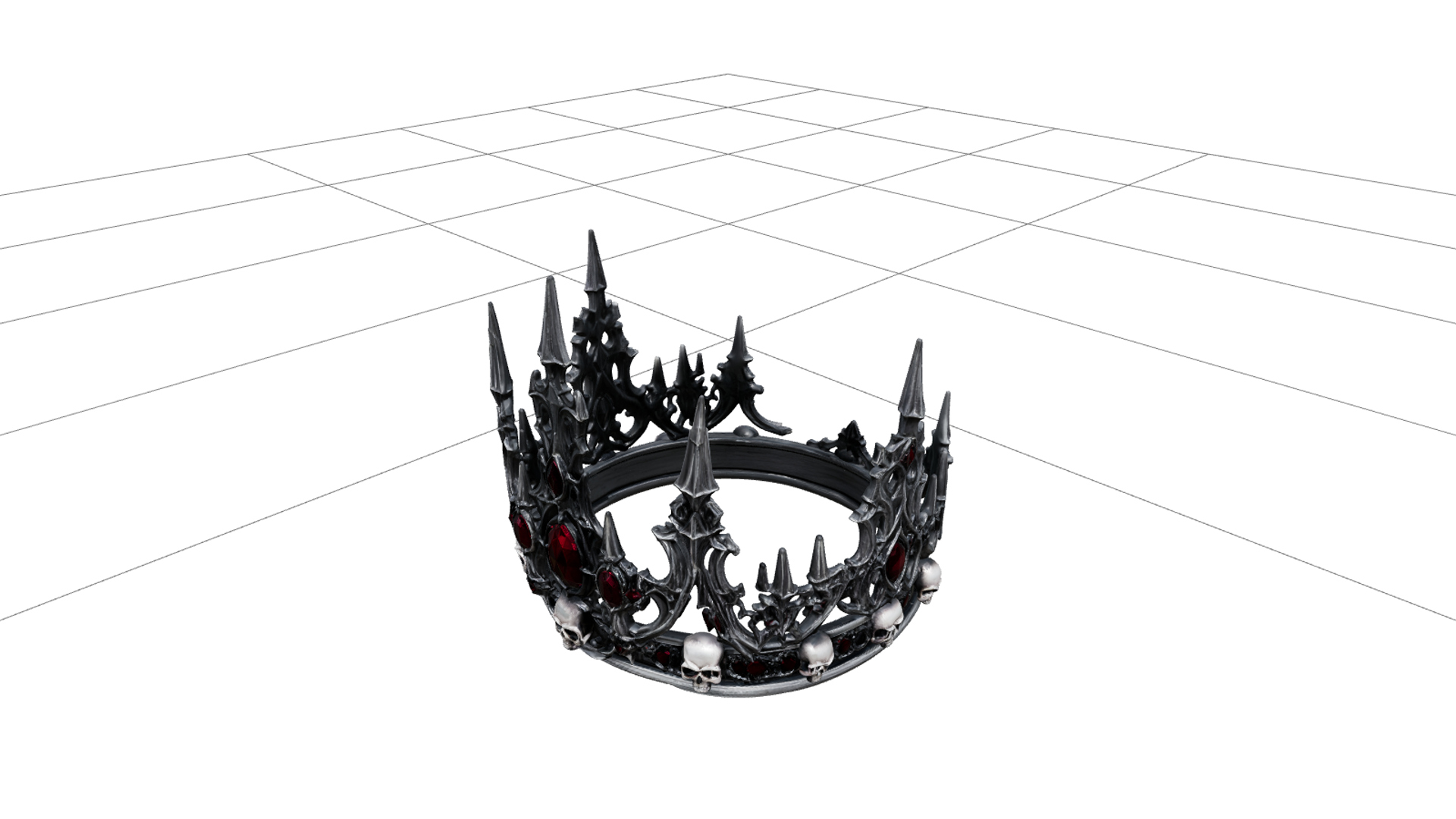 Gothic Crown with Red Gems and Silver Skull Details 3d Model 3D Model