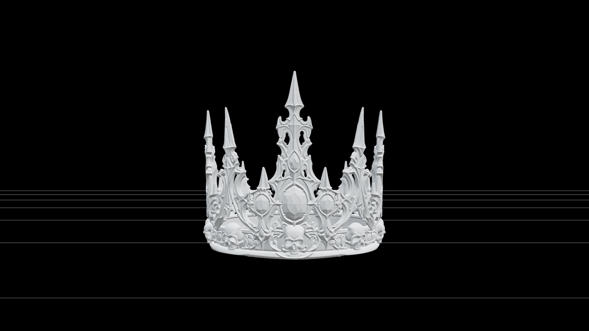 Gothic Crown with Red Gems and Silver Skull Details 3d Model 3D Model