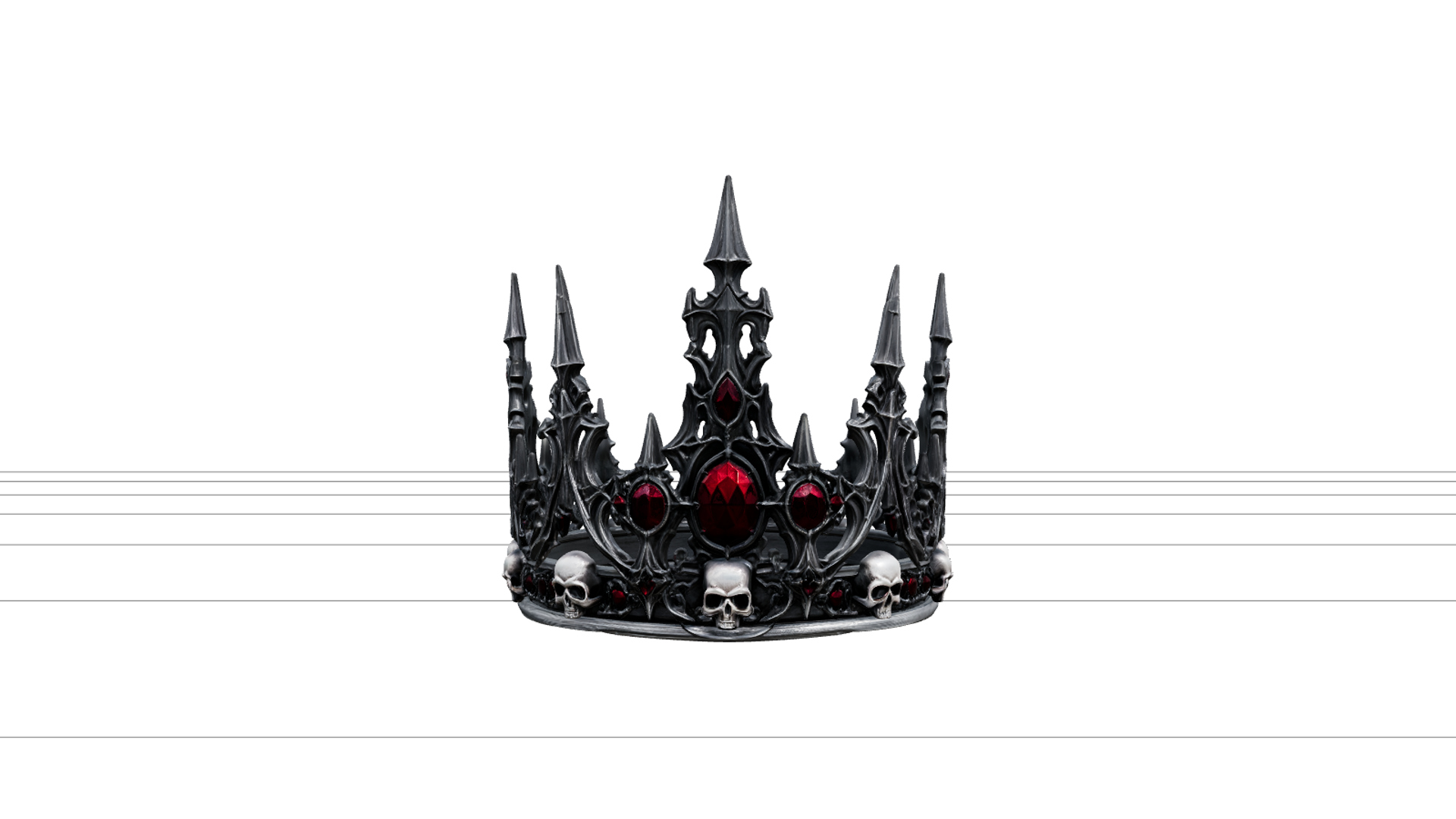 Gothic Crown with Red Gems and Silver Skull Details 3d Model 3D Model