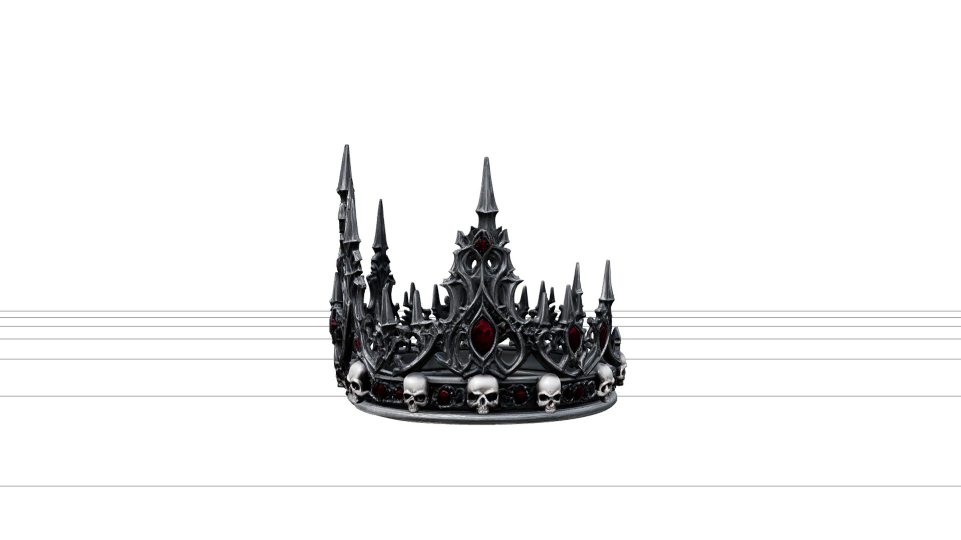 Gothic Crown with Red Gems and Silver Skull Details 3d Model 3D Model