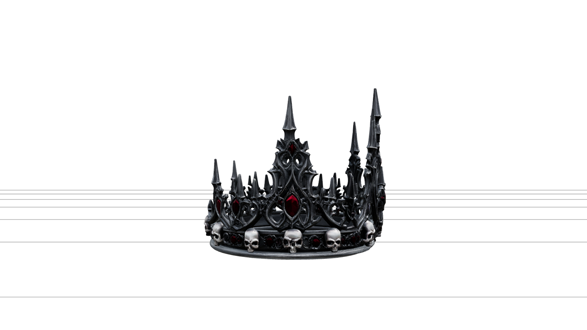 Gothic Crown with Red Gems and Silver Skull Details 3d Model 3D Model